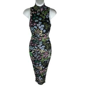 REVOLVE AFRM Sleeveless Mockneck Midi Bodycon Black Floral Size Small NWT Party